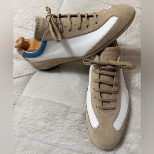 NEW! $895 Tod's Men's Full Leather Beige White Blue Athletic Low Top Sneakers 10